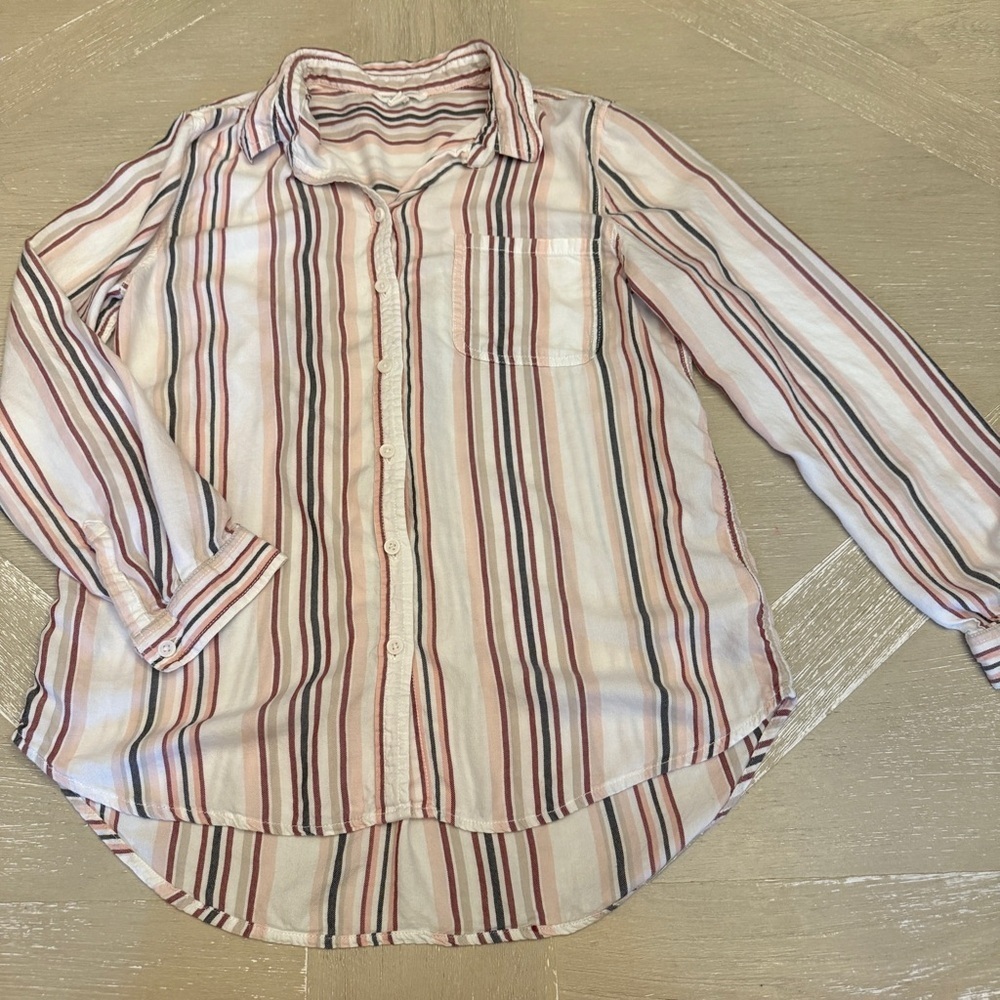 beachlunchlounge Pink and Brown Relaxed Button Down Shirt Beach Coverup